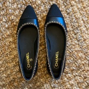 Chanel CC Chainlink Cap toe Black Ballerina Flats